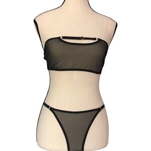 2 Harnesses, Sheer Bralette and Panty Set Black transparent
